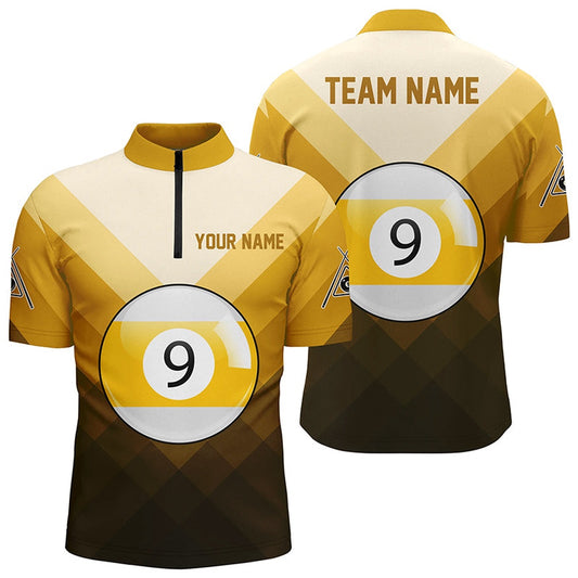 Billiard Polo Shirts, Personalized 9 Ball Pool Yellow Billiard Polo Shirts, Custom Pool Billiard Jerseys, Billiards Team Shirts