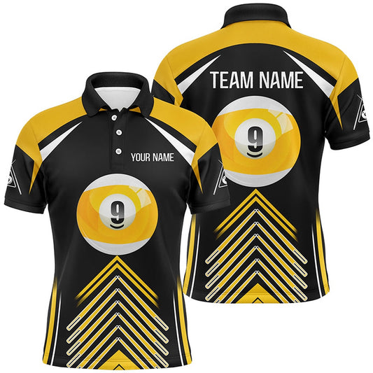 Billiard Polo Shirts, Personalized 9 Ball Pool Yellow Black Version Billiard Polo Shirts, Billiards Jerseys, Billiards Team Shirts
