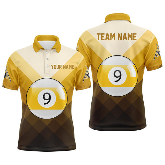 Billiard Polo Shirts, Personalized 9 Ball Pool Yellow Sports Style Billiard Polo Shirts, Custom Billiard Jerseys, Billiards Team Shirts