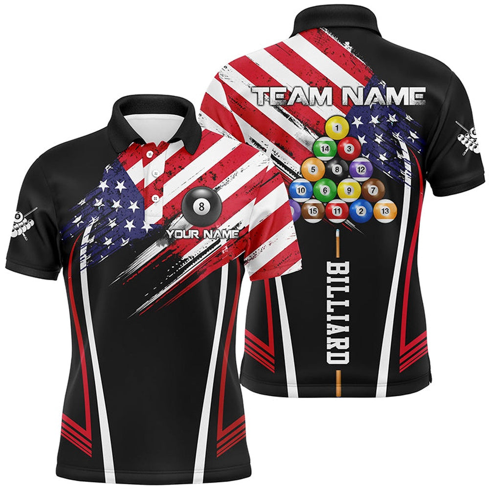 Billiard Polo Shirts, Personalized American Billiard Jerseys Polo Shirts Custom Patriotic Billiard Us Flag Shirts, Billiards Team Shirts