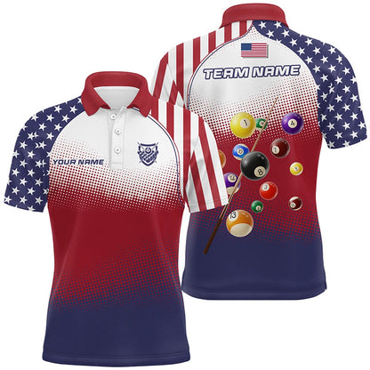 Billiard Polo Shirts, Personalized American Flag 8 Ball Pool 3D Polo Shirts, Custom Billiard Balls Team Jerseys, Billiards Team Shirts