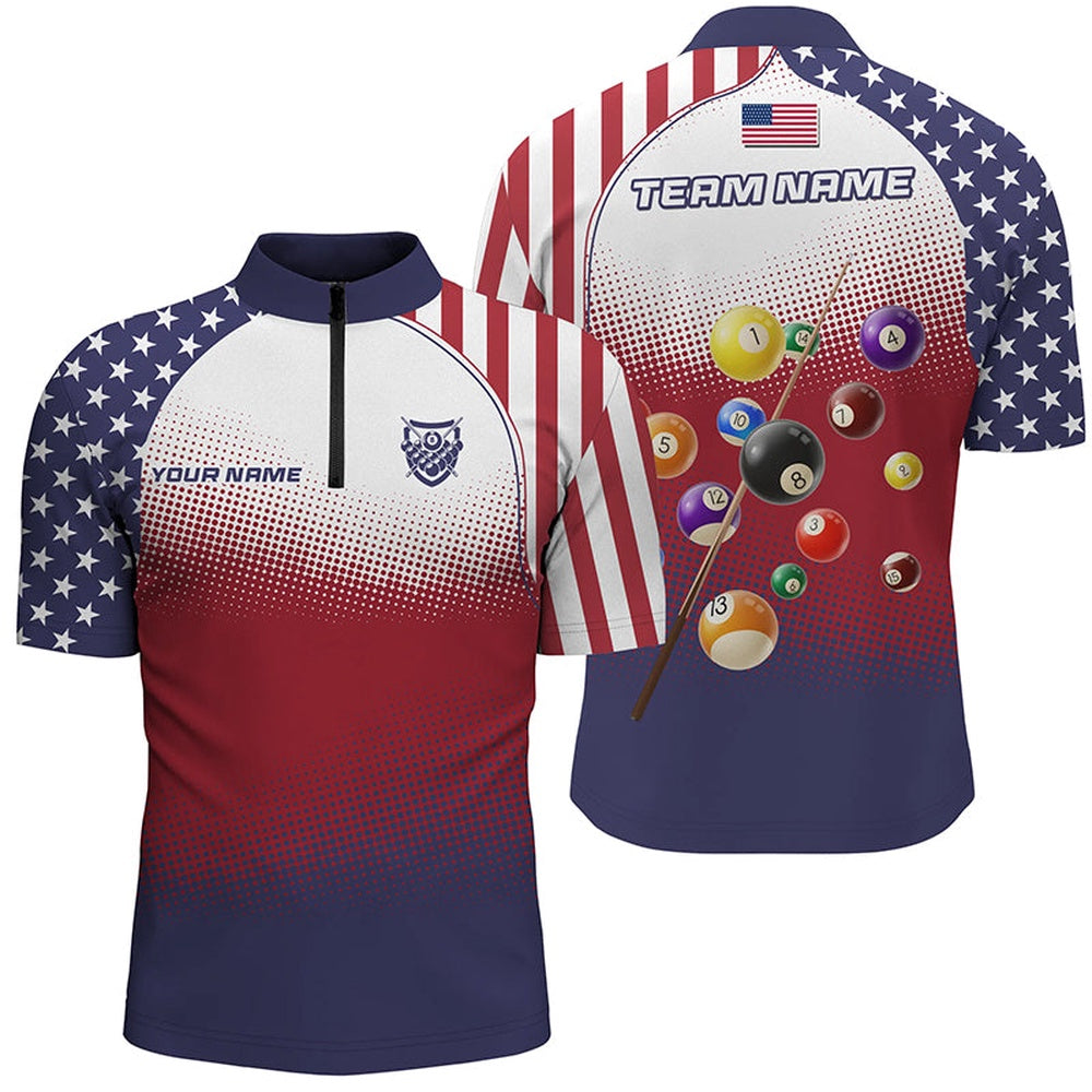 Billiard Polo Shirts, Personalized American Flag 8 Ball Pool 3D Polo Shirts, Custom Billiard Balls Team Jerseys, Billiards Team Shirts