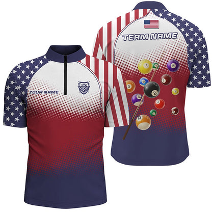 Billiard Polo Shirts, Personalized American Flag 8 Ball Pool 3D Polo Shirts, Custom Billiard Balls Team Jerseys, Billiards Team Shirts
