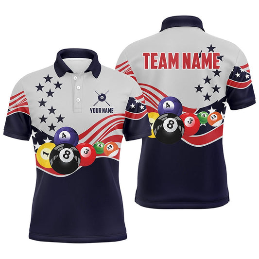 Billiard Polo Shirts, Personalized American Flag Billiard Style 3D Polo Shirts, Custom 8 Ball Pool Team Jerseys, Billiards Team Shirts
