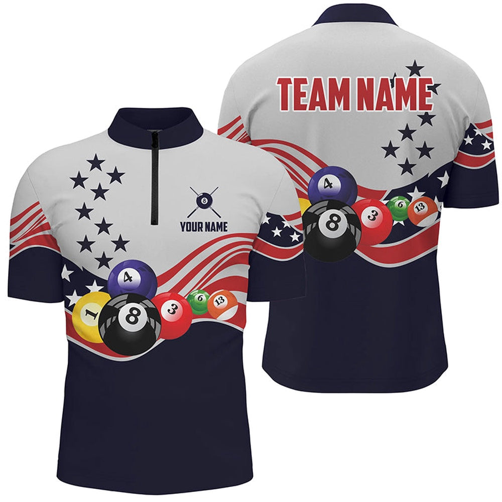 Billiard Polo Shirts, Personalized American Flag Billiard Style 3D Polo Shirts, Custom 8 Ball Pool Team Jerseys, Billiards Team Shirts