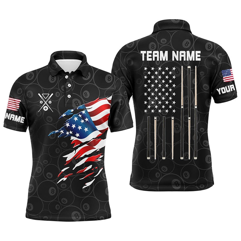 Billiard Polo Shirts, Personalized American Flag Patriotic Billiard Bl ...