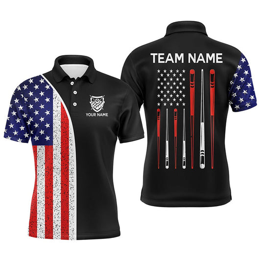 Billiard Polo Shirts, Personalized American Flag Sticks Billiard Polo Shirts, Custom 8 Ball Billiard Team Shirts, Billiards Team Shirts