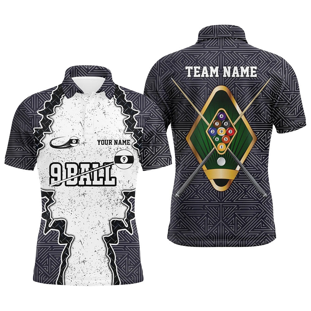Billiard Polo Shirts, Personalized Armor 9 Ball Pool Billiard Polo Shirts Custom Name Funny 9 Ball Pool Team Shirts, Billiards Team Shirts