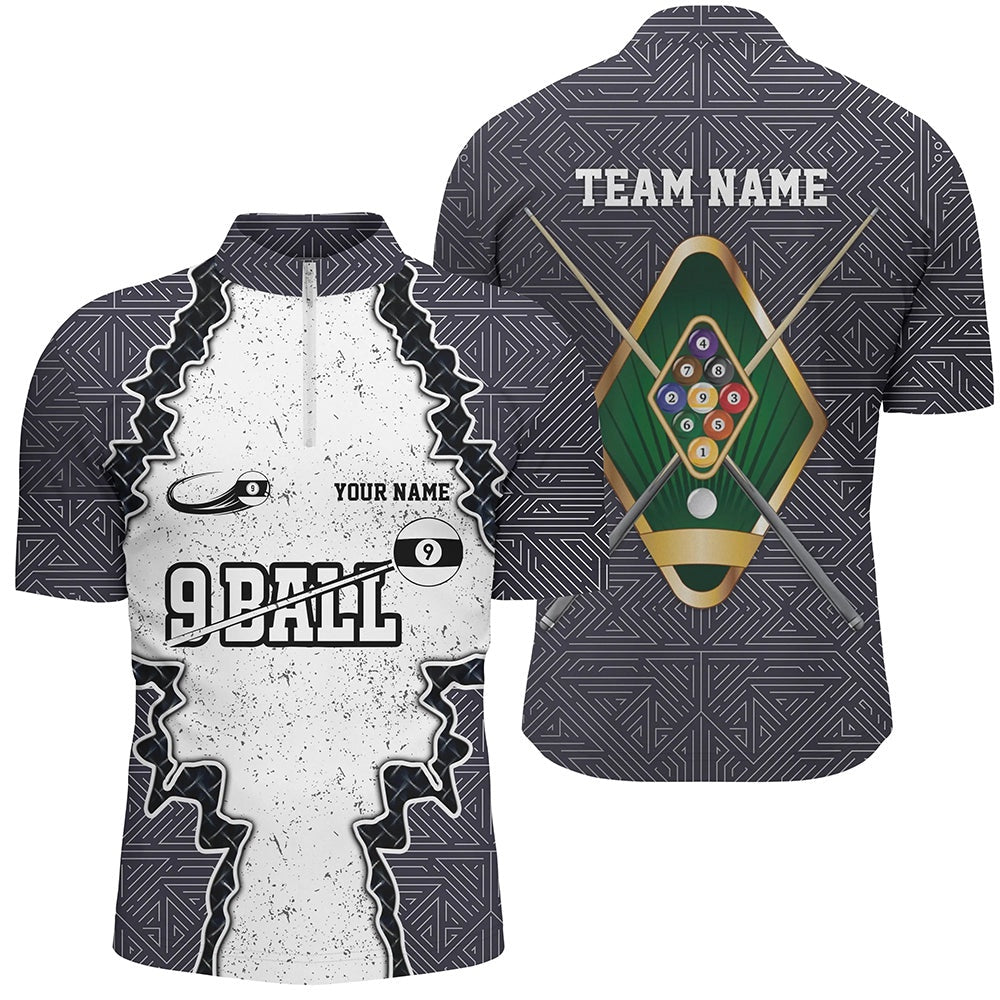 Billiard Polo Shirts, Personalized Armor 9 Ball Pool Billiard Polo Shirts Custom Name Funny 9 Ball Pool Team Shirts, Billiards Team Shirts