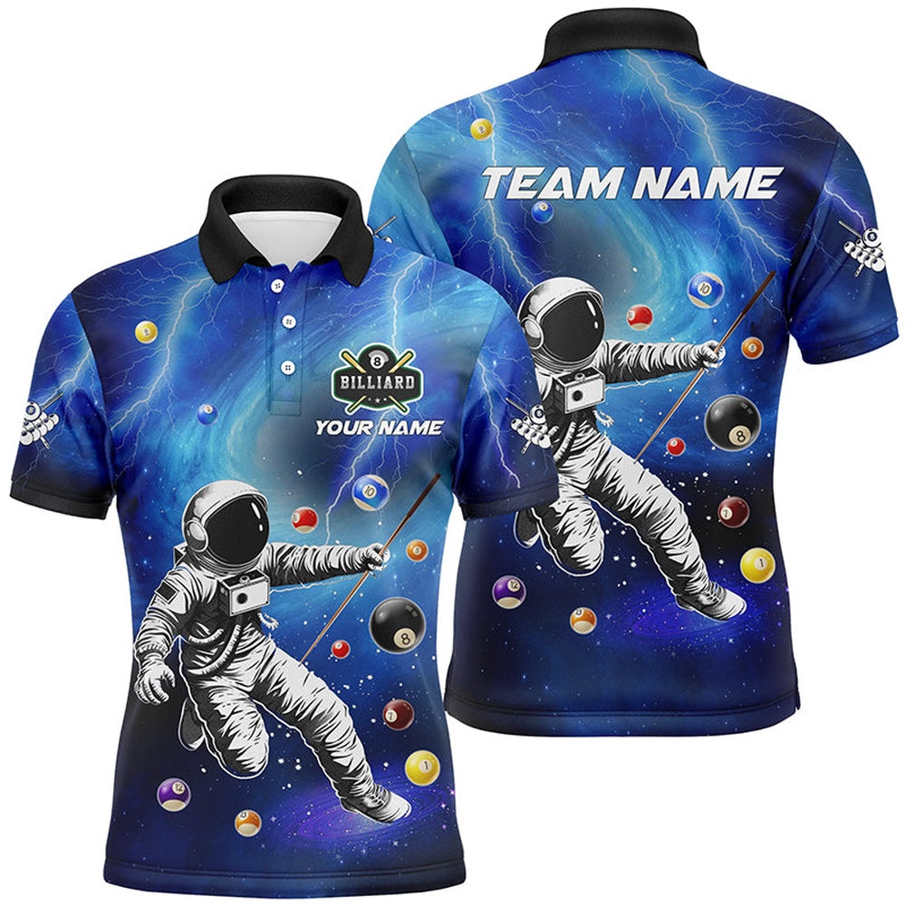 Billiard Polo Shirts, Personalized Astronaut Billiard Balls 3D Printed Shirts Custom Funny Billiard Apparelâ Blue, Billiards Team Shirts