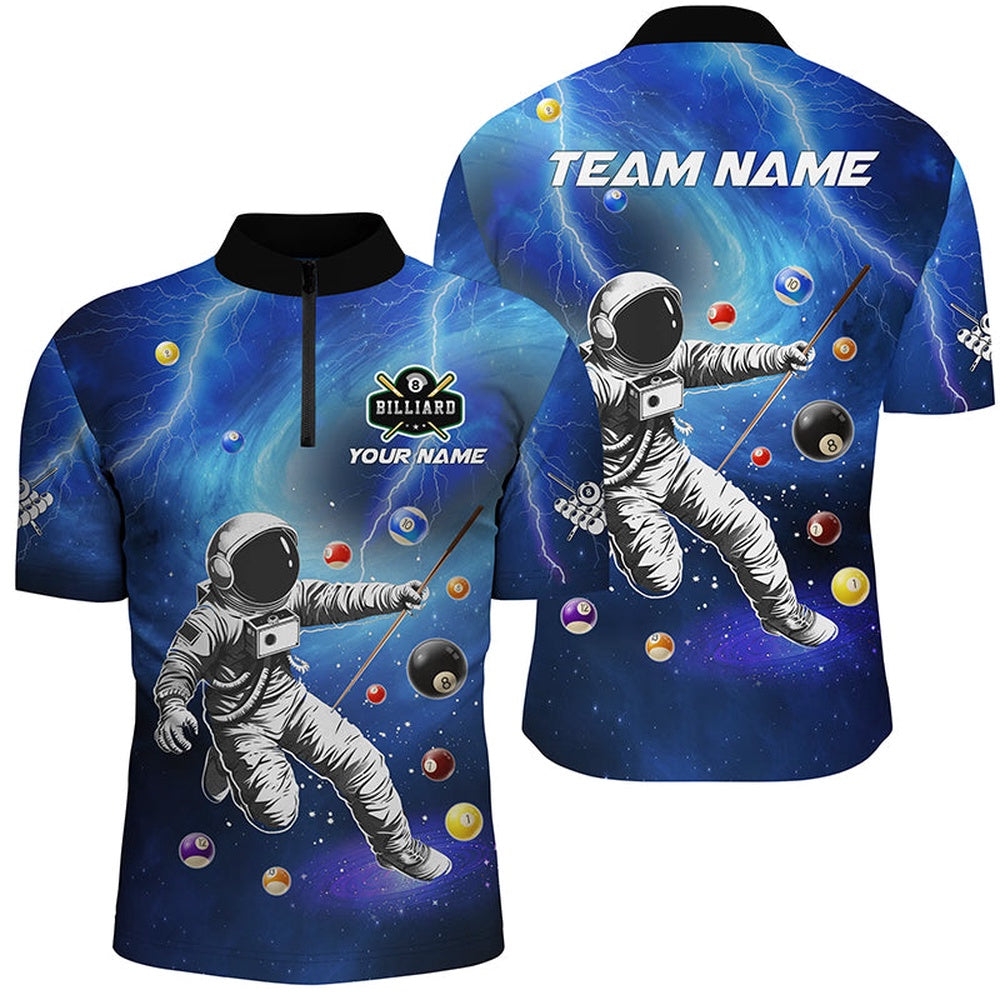 Billiard Polo Shirts, Personalized Astronaut Billiard Balls 3D Printed Shirts Custom Funny Billiard Apparelâ Blue, Billiards Team Shirts