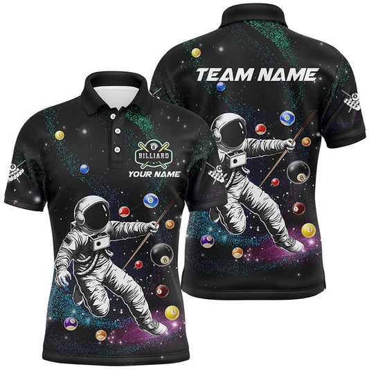 Billiard Polo Shirts, Personalized Astronaut Playing Billiard 3D Printed Polo Shirts Custom Funny Billiard Apparel, Billiards Team Shirts