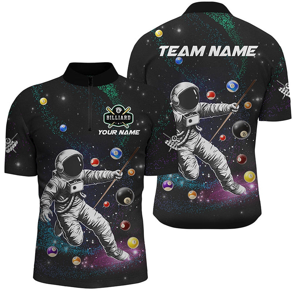 Billiard Polo Shirts, Personalized Astronaut Playing Billiard 3D Printed Polo Shirts Custom Funny Billiard Apparel, Billiards Team Shirts