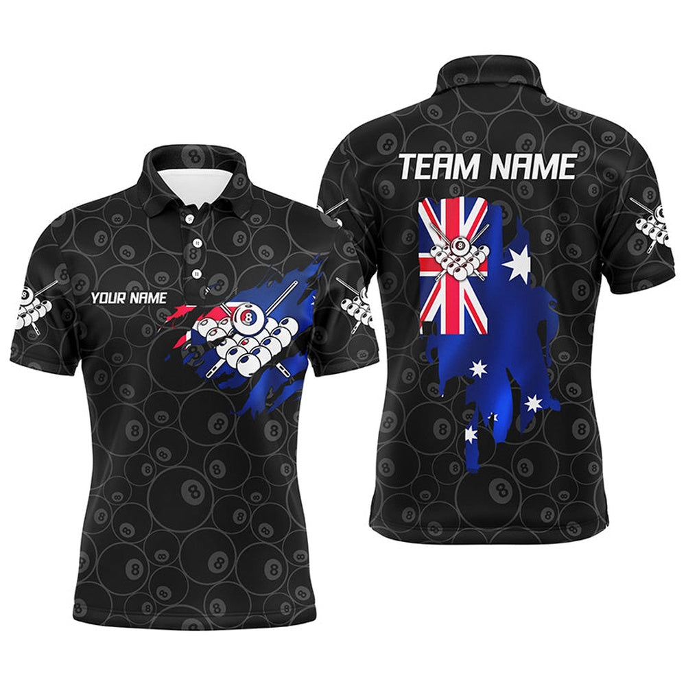 Billiard Polo Shirts, Personalized Australian Flag 8 Ball Pool Billiards Polo Shirts Custom Billiard Team Shirts, Billiards Team Shirts