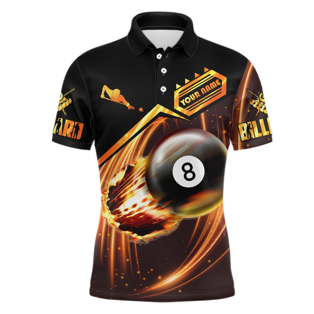 Billiard Polo Shirts, Personalized Ball 8 Fire Billiard 3D Polo Shirts, Custom Name Billiard Player Jerseys, Billiards Team Shirts