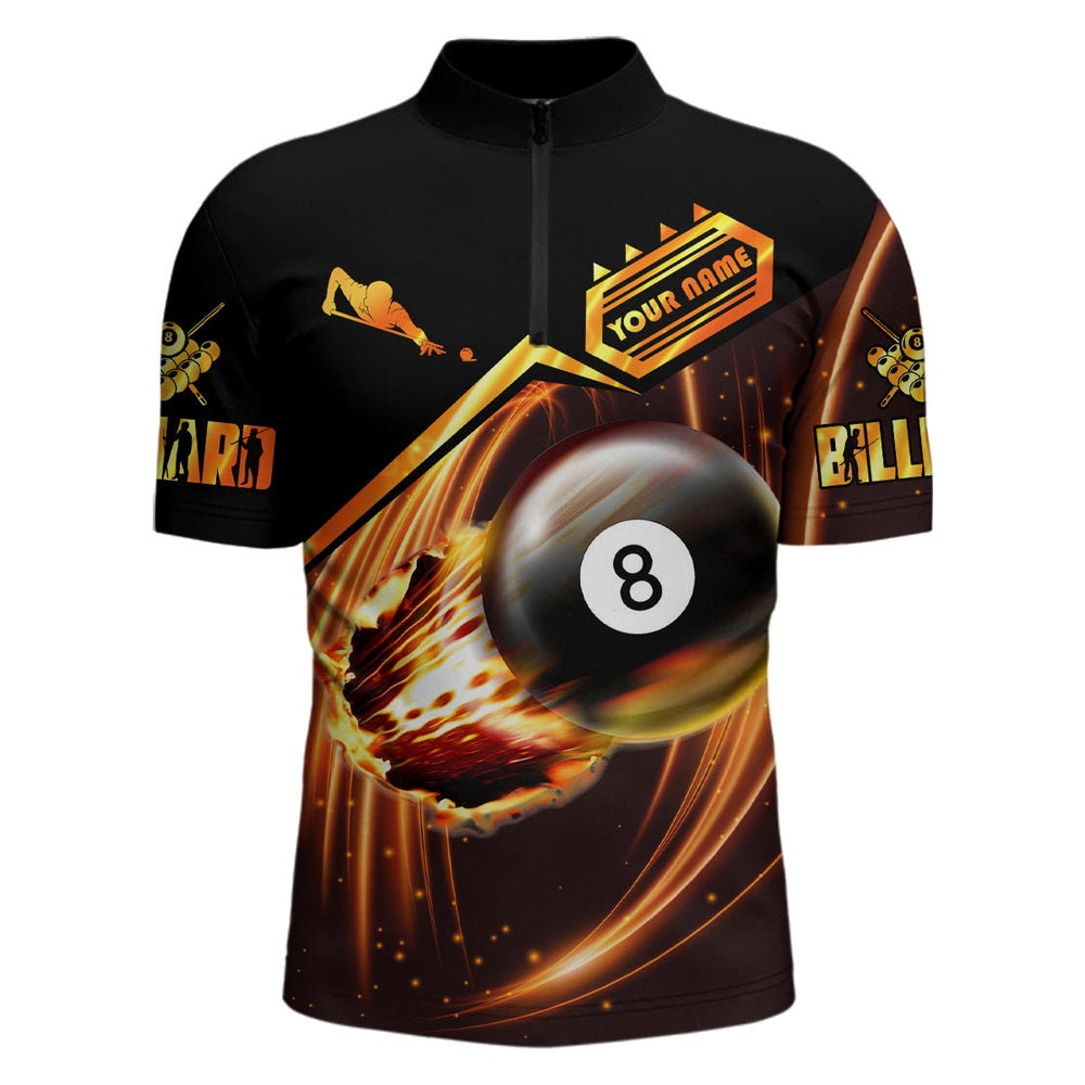 Billiard Polo Shirts, Personalized Ball 8 Fire Billiard 3D Polo Shirts, Custom Name Billiard Player Jerseys, Billiards Team Shirts