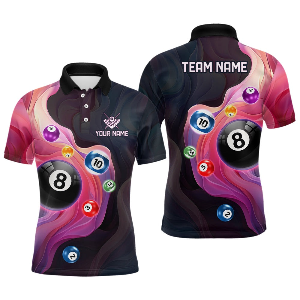 Billiard Polo Shirts, Personalized Ball Billiards Colorful Abstract Liquid Billiard Polo Shirts, Billiards Team Shirts