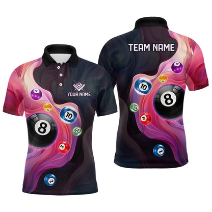 Billiard Polo Shirts, Personalized Ball Billiards Colorful Abstract Liquid Billiard Polo Shirts, Billiards Team Shirts