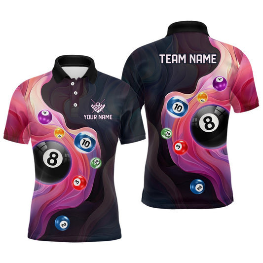 Billiard Polo Shirts, Personalized Ball Billiards Colorful Abstract Liquid Billiard Polo Shirts, Billiards Team Shirts