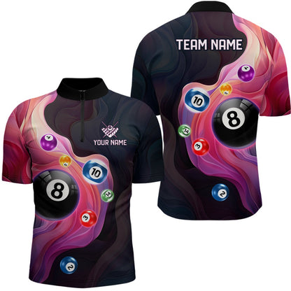 Billiard Polo Shirts, Personalized Ball Billiards Colorful Abstract Liquid Billiard Polo Shirts, Billiards Team Shirts