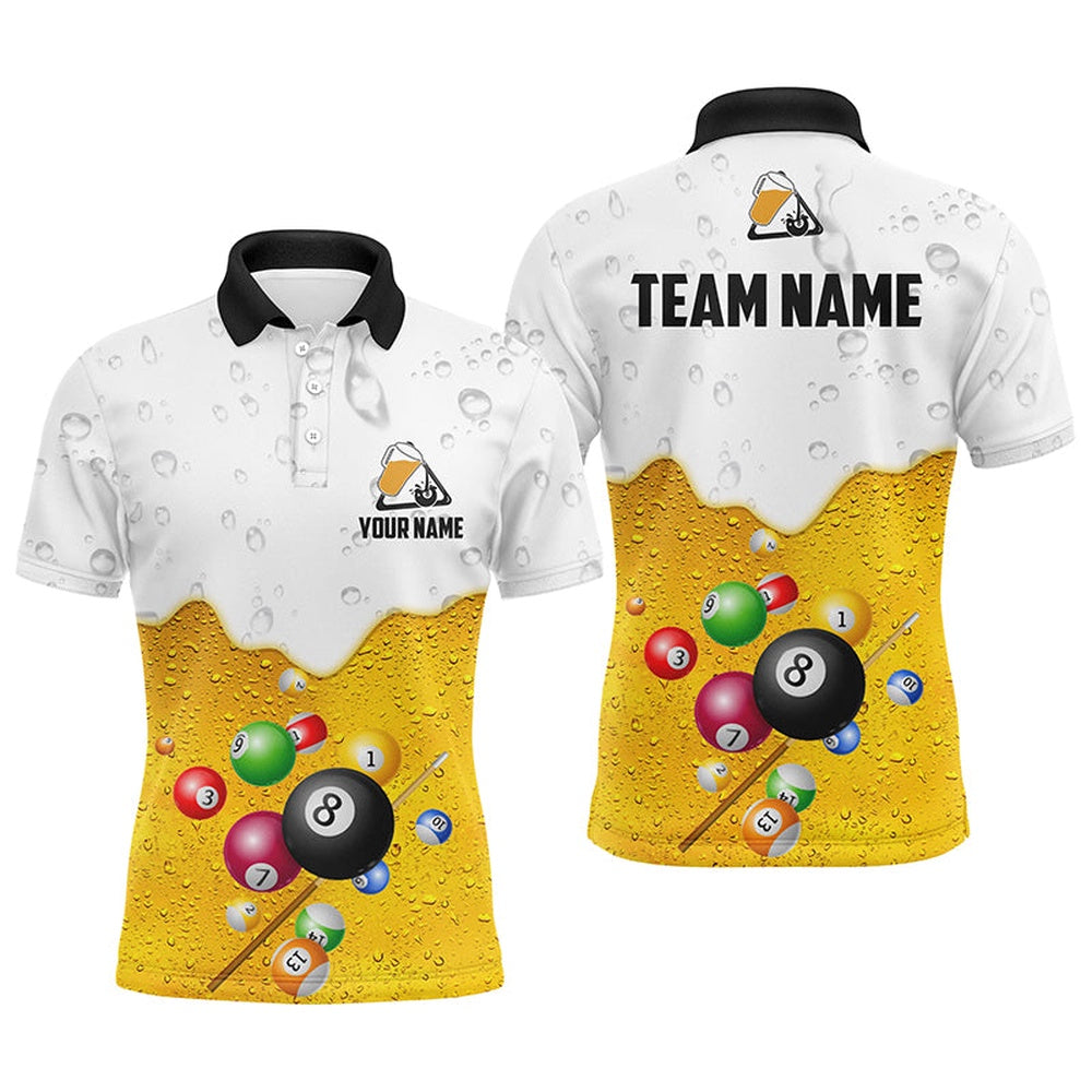 Billiard Polo Shirts, Personalized Beer And Billiard Balls 3D Polo Shirts, Custom Funny Billiard Team Shirts, Billiards Team Shirts