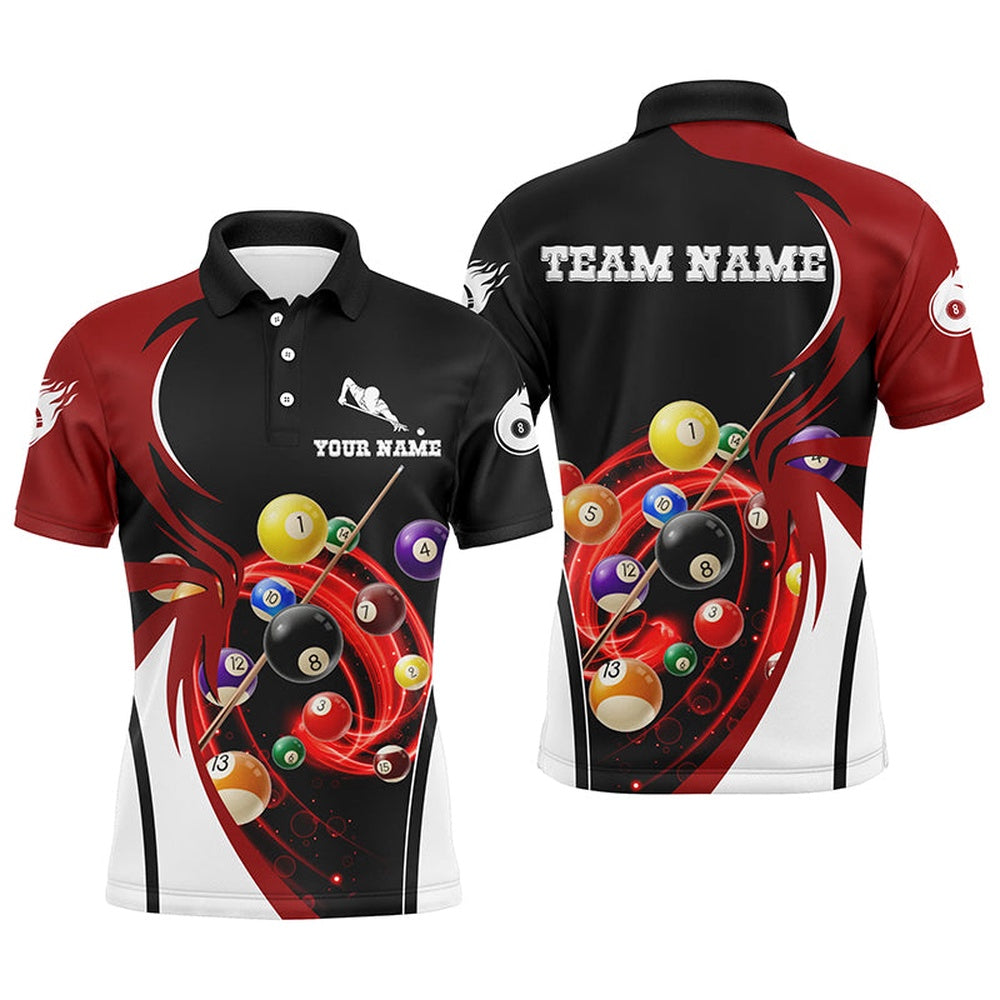 Billiard Polo Shirts, Personalized Billiard 3D Polo Shirts, Ball 8 Flame Player Billiard Jerseys, Billiards Team Shirts