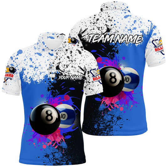 Billiard Polo Shirts, Personalized Billiard 8 Ball & 10 Ball Grunge Style Custom Polo Shirt, Billiard Attire Jerseys, Billiards Team Shirts