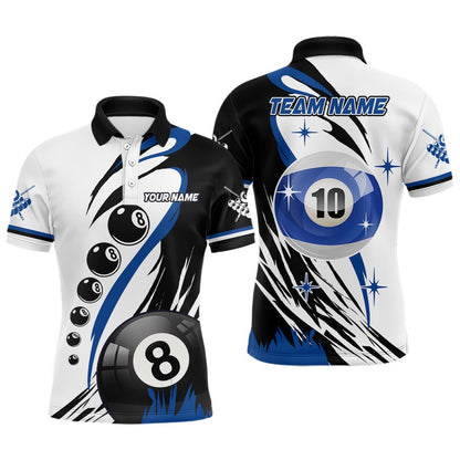 Billiard Polo Shirts, Personalized Billiard 8 Ball & 10 Ball Polo Shirts, Custom Team Name Billiard Attire Jerseys, Billiards Team Shirts