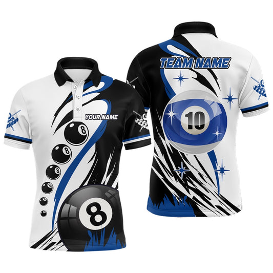 Billiard Polo Shirts, Personalized Billiard 8 Ball & 10 Ball Polo Shirts, Custom Team Name Billiard Attire Jerseys, Billiards Team Shirts