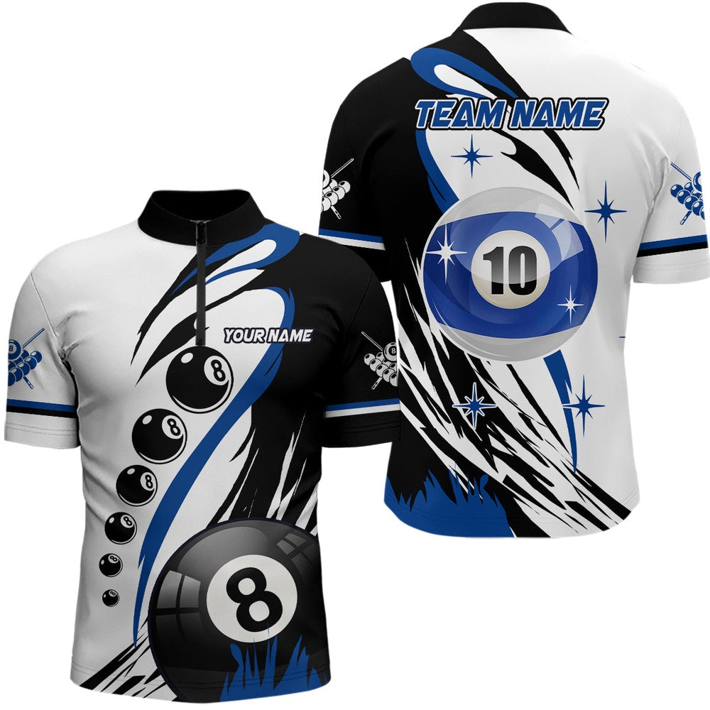 Billiard Polo Shirts, Personalized Billiard 8 Ball & 10 Ball Polo Shirts, Custom Team Name Billiard Attire Jerseys, Billiards Team Shirts