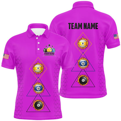 Billiard Polo Shirts, Personalized Billiard 8 Ball 9 Ball 10 Ball Shirt, Unique Team Jersey Purple Billiard Shirt, Billiards Team Shirts