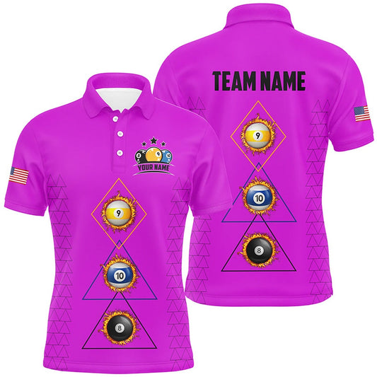 Billiard Polo Shirts, Personalized Billiard 8 Ball 9 Ball 10 Ball Shirt, Unique Team Jersey Purple Billiard Shirt, Billiards Team Shirts
