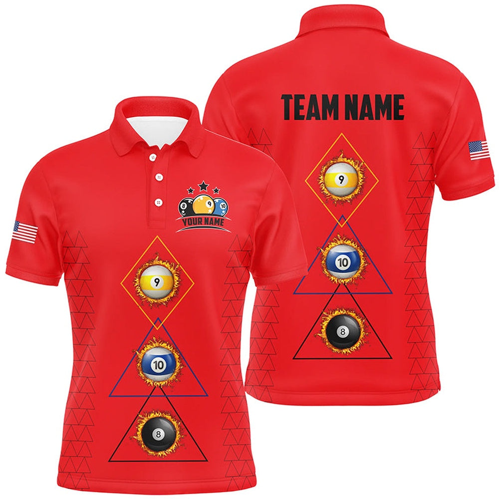 Billiard Polo Shirts, Personalized Billiard 8 Ball 9 & Ball 10 Ball Shirts, Unique Team Jersey Red Billiard Shirt, Billiards Team Shirts