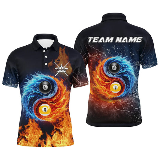Billiard Polo Shirts, Personalized Billiard 8 Ball & 9 Ball 3D Water And Fire Polo Shirts, Billiard Attire Jerseys, Billiards Team Shirts