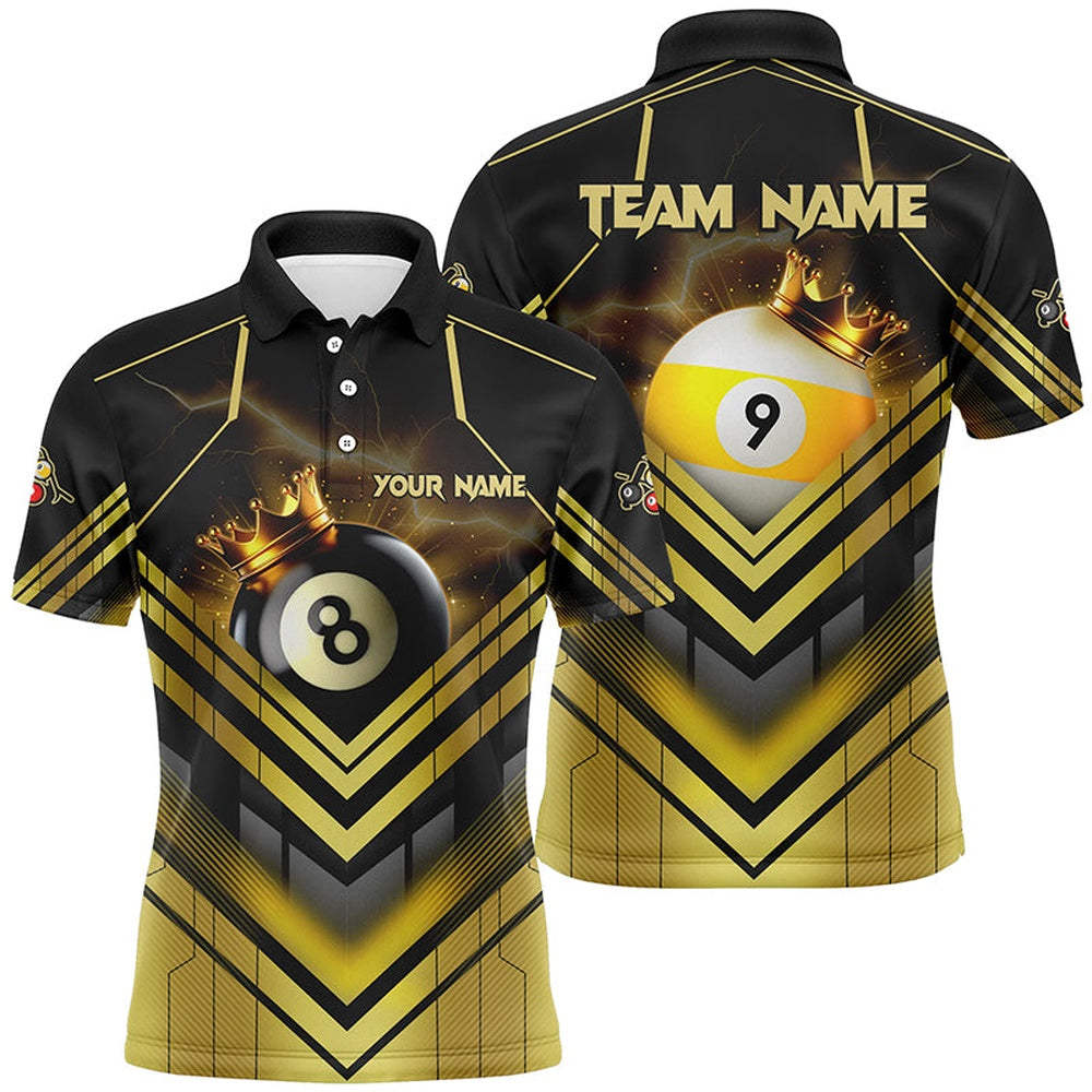 Billiard Polo Shirts, Personalized Billiard 8 Ball & 9 Ball Crown 3D Shirts, Best Billiard Team Jerseys Attire, Billiards Team Shirts