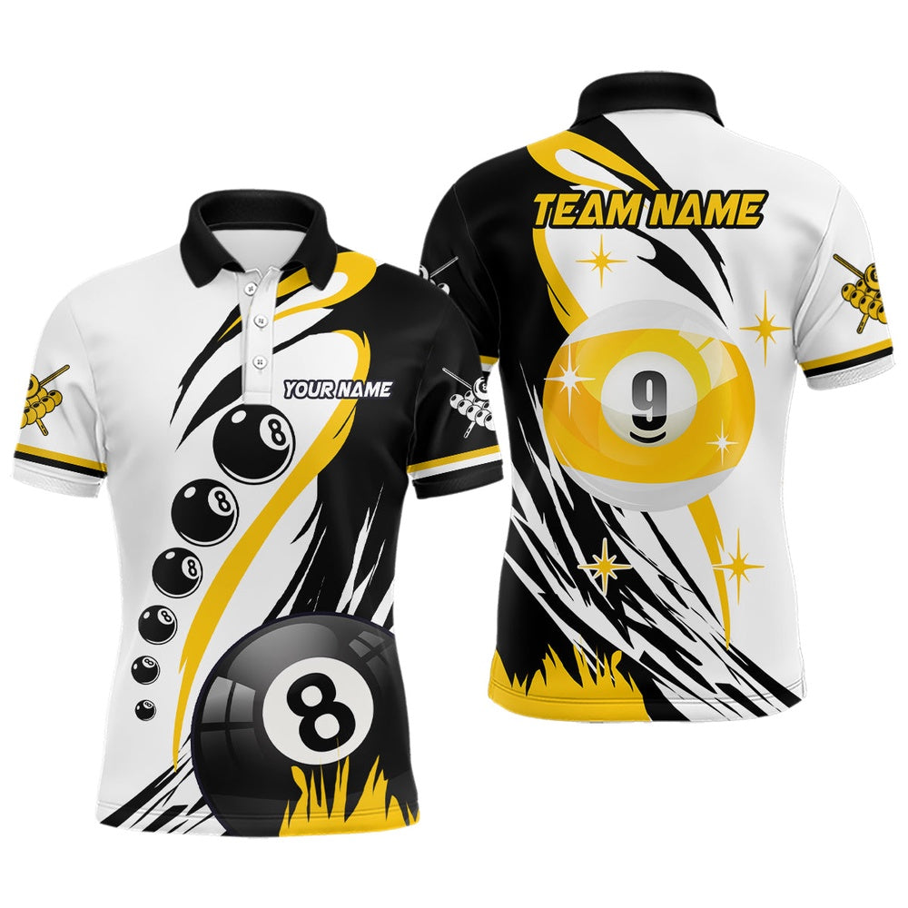 Billiard Polo Shirts, Personalized Billiard 8 Ball & 9 Ball Polo Shirts, Custom Team Name Billiard Attire Jerseys, Billiards Team Shirts