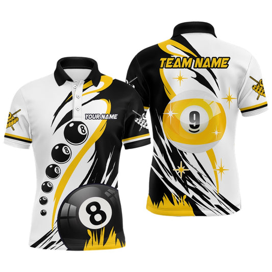 Billiard Polo Shirts, Personalized Billiard 8 Ball & 9 Ball Polo Shirts, Custom Team Name Billiard Attire Jerseys, Billiards Team Shirts