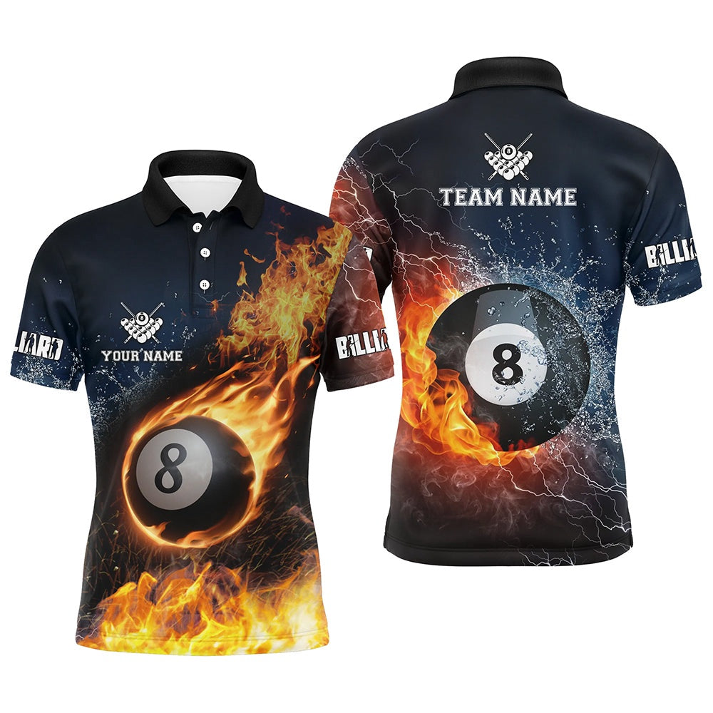 Billiard Polo Shirts, Personalized Billiard 8 Ball Fire And Water 3D Polo Shirts, Custom Billiard Balls Jerseys, Billiards Team Shirts