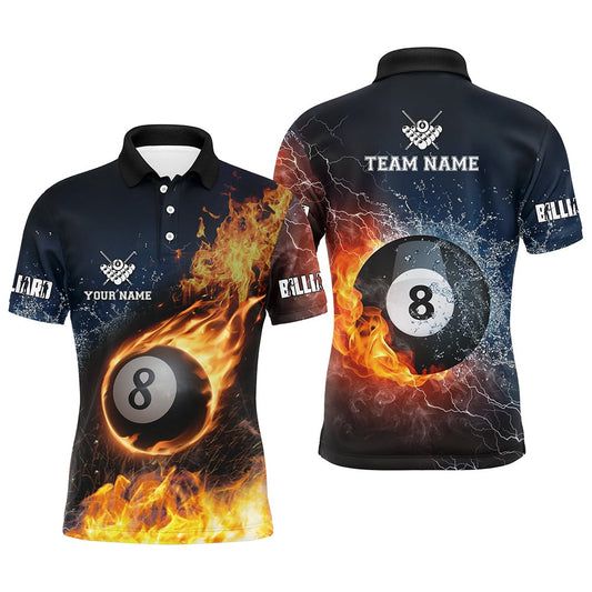 Billiard Polo Shirts, Personalized Billiard 8 Ball Fire And Water 3D Polo Shirts, Custom Billiard Balls Jerseys, Billiards Team Shirts