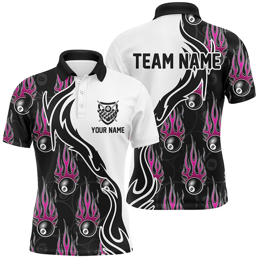 Billiard Polo Shirts, Personalized Billiard 8 Ball Flaming Pattern Pink 3D Polo Shirts, Billiards Team Jerseys, Billiards Team Shirts