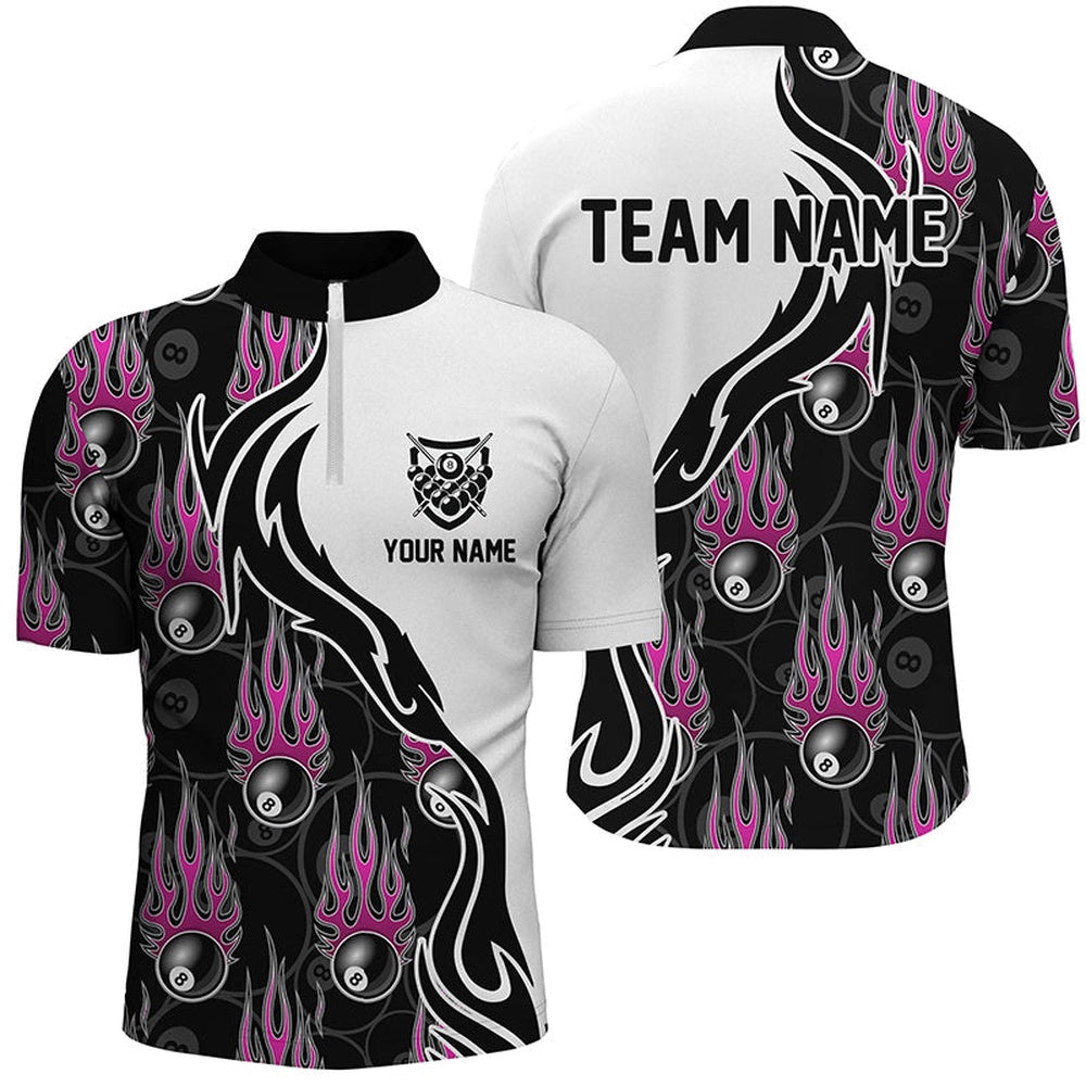 Billiard Polo Shirts, Personalized Billiard 8 Ball Flaming Pattern Pink 3D Polo Shirts, Billiards Team Jerseys, Billiards Team Shirts