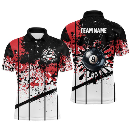 Billiard Polo Shirts, Personalized Billiard 8 Ball Grunge Style Polo Shirts, 8 Ball Pool Billiard Attire Jerseysâ 2, Billiards Team Shirts