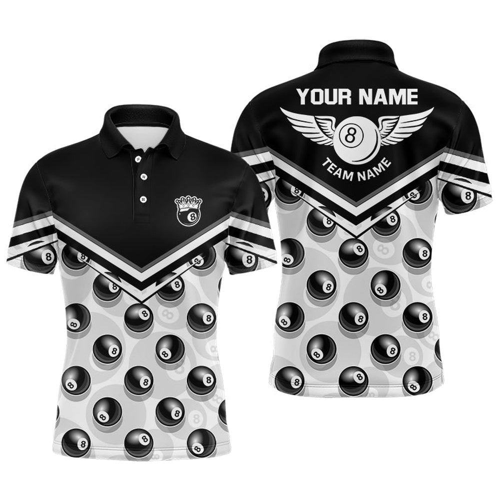Billiard Polo Shirts, Personalized Billiard 8 Ball Pattern Polo Shirts, Custom Pool Billiards Jerseys, Billiards Team Shirts