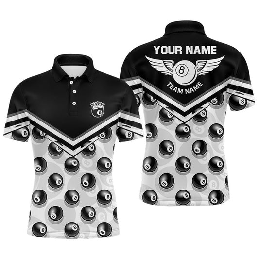 Billiard Polo Shirts, Personalized Billiard 8 Ball Pattern Polo Shirts, Custom Pool Billiards Jerseys, Billiards Team Shirts