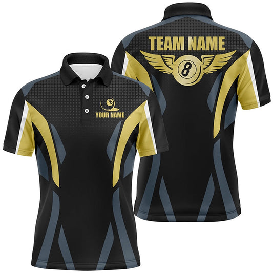 Billiard Polo Shirts, Personalized Billiard 8 Ball Pool 3D Polo Shirts, Custom 8 Ball Wings Billiards Jerseys, Billiards Team Shirts
