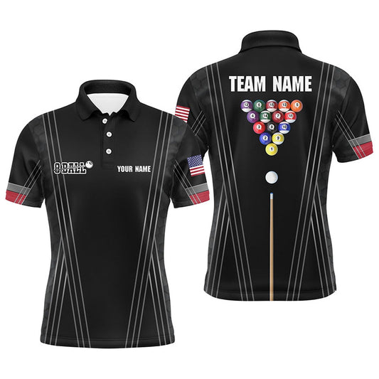 Billiard Polo Shirts, Personalized Billiard 8 Ball Pool Player Polo Shirts, Custom Name Billiard Balls Jerseys, Billiards Team Shirts