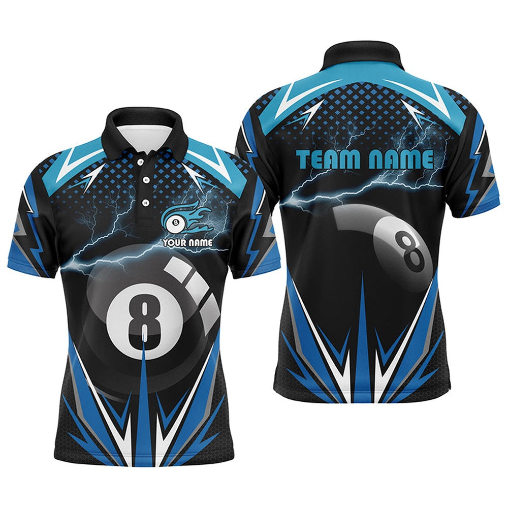 Billiard Polo Shirts, Personalized Billiard 8 Ball Pool Thunder Blue Polo Shirts, Custom Billiards 3D Shirts, Billiards Team Shirts