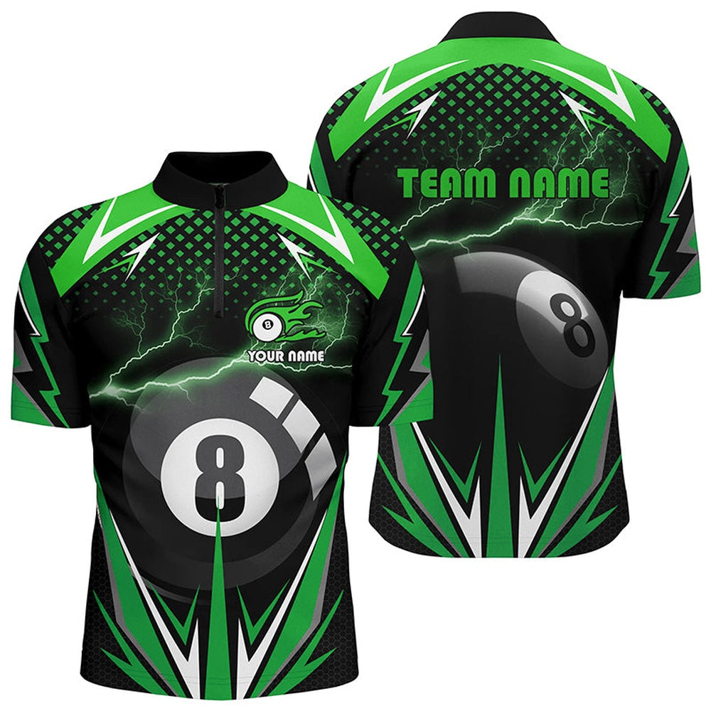 Billiard Polo Shirts, Personalized Billiard 8 Ball Pool Thunder Green Polo Shirts, Custom Billiards 3D Shirts, Billiards Team Shirts