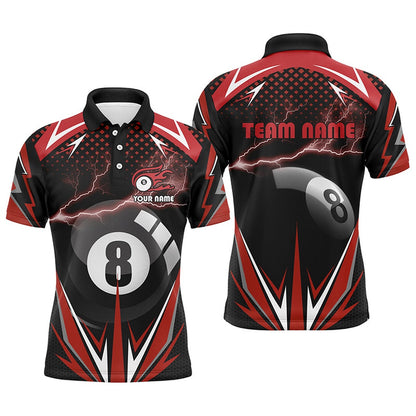 Billiard Polo Shirts, Personalized Billiard 8 Ball Pool Thunder Red Polo Shirts, Custom Billiards 3D Shirts, Billiards Team Shirts