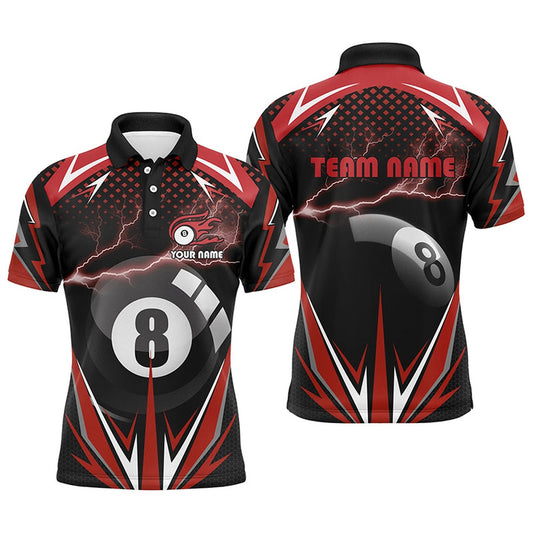 Billiard Polo Shirts, Personalized Billiard 8 Ball Pool Thunder Red Polo Shirts, Custom Billiards 3D Shirts, Billiards Team Shirts